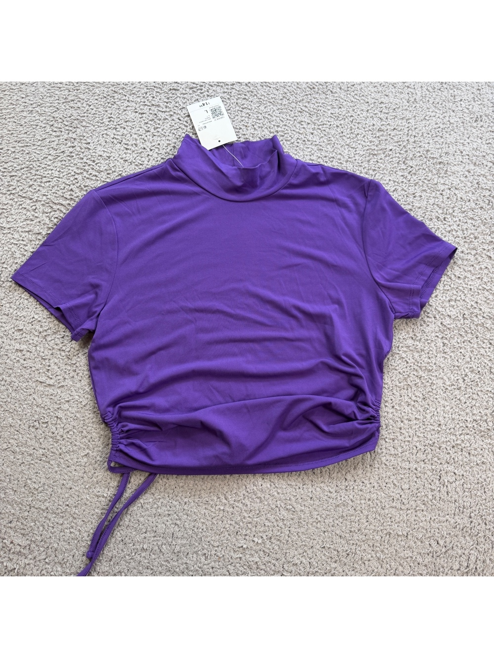 NWT Forever 21 Knit Crop Top Shirt Blouse Womens L Turtle Neck Drawstring Tie